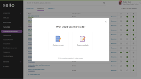Educator account in Xello. The modal to add custom tasks is open. There is an option to choose between Custom lesson and Custom activity
